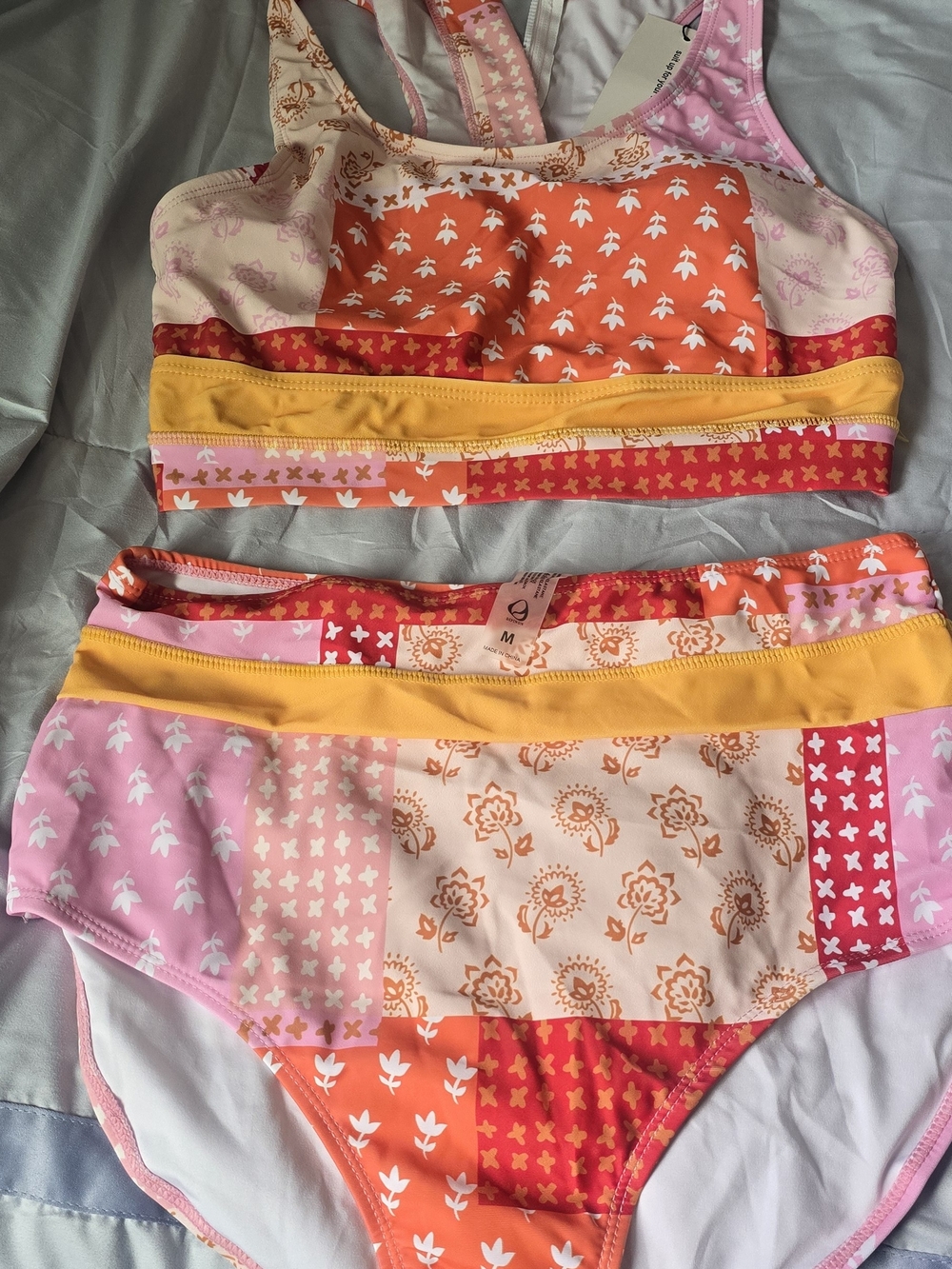 Lands' End Patchwork Pink Orange Yellow Bikini Set